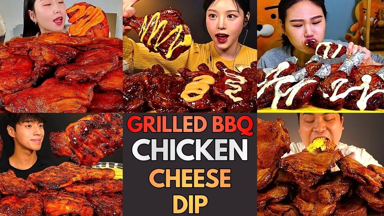10X JUICY GRILLED BBQ CHICKEN 🍗 + CREAMY CHEESE DIP MUKBANG (So Satisfying!)