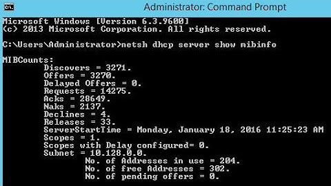 Windows server DHCP quick status / remaining addresses / number of addresses in use.