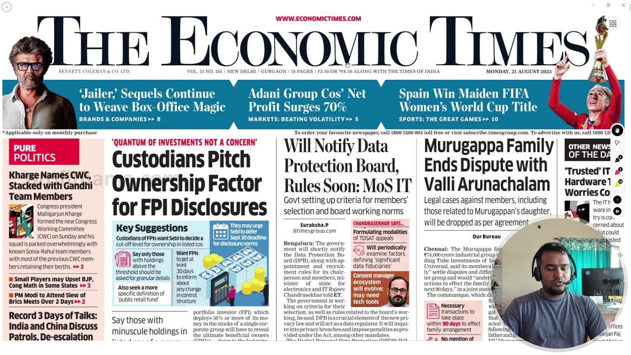 21 August 2023 - Economic Times Newspaper- Daily Business News Analysis