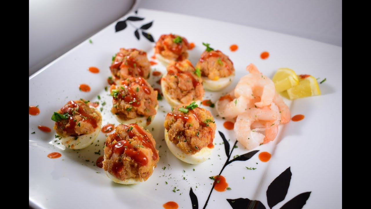 Easy And Quick Appetizer - Eggs Stuffed With Spicy Shrimp - Evil Eggs