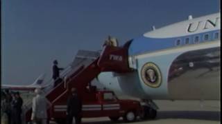 President Reagan answers press questions aboard Air Force One on July 23, 1982