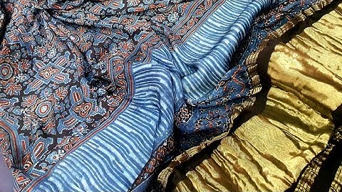 Natural dyed hand block printed ajrakh modal silk dupattas
