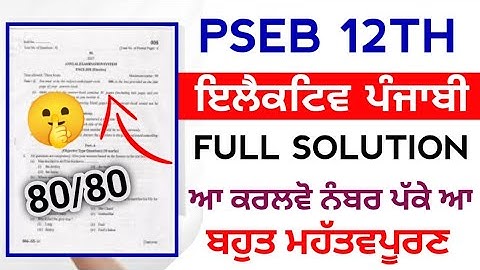 Pseb 12th class Elective Punjabi final paper 2023,Pseb 12th class Elective Punjabi Paper,kav tote