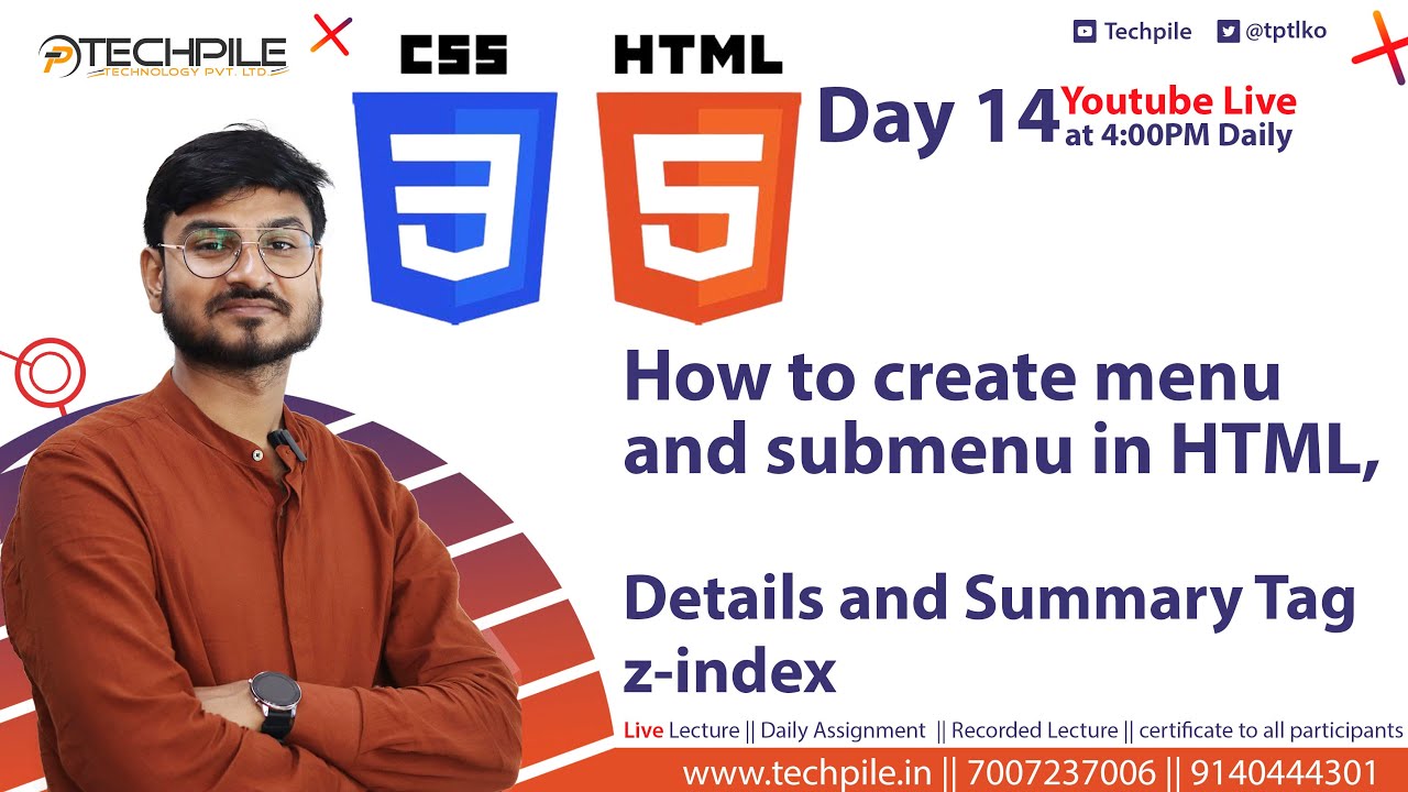 details and summary Tag in HTML, How to create menu and submenu in html ...