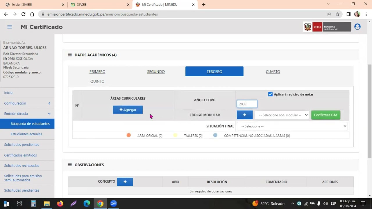EMITIR CERTIFICADO DE ESTUDIOS DE AÑOS ANTERIORES