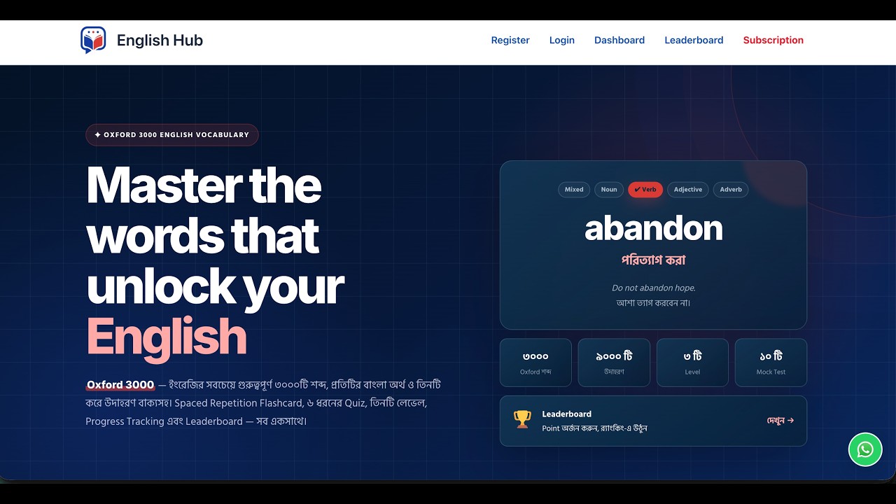 English Hub হোমপেজ ডেমো ভিডিওর প্রিভিউ