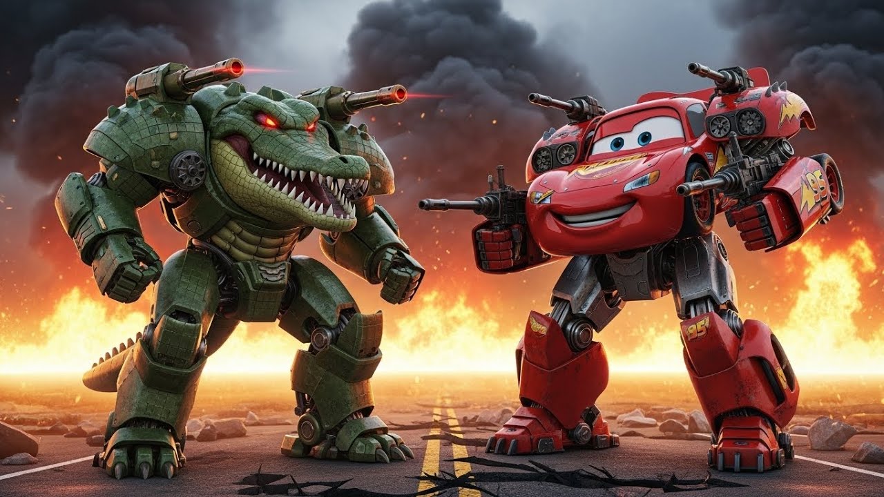 GIANT CROCODILE ROBOT vs McQUEEN! 🐊🤖 Cheater Caught by Police!