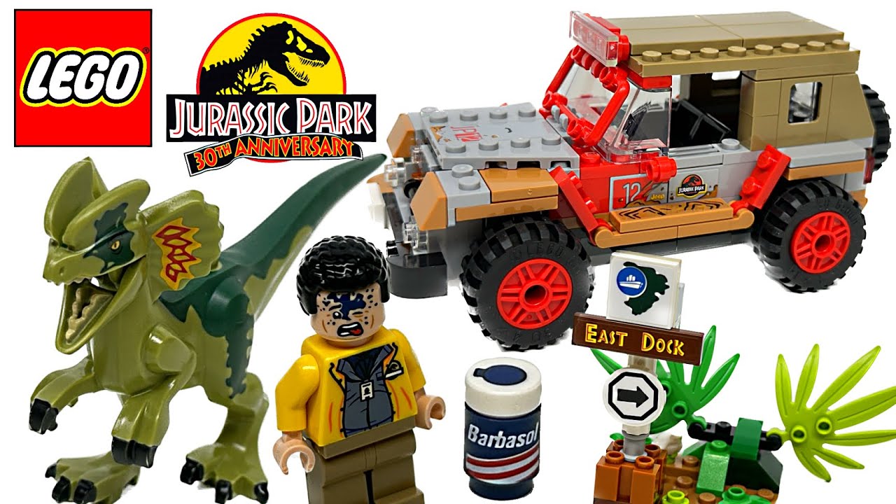  LEGO Jurassic Park Dilophosaurus Ambush 76958 Building Toy Set  for Jurassic Park 30th Anniversary, Dinosaur Toy with Dino Figure and Jeep  Car Toy; Gift Idea for Grandchildren and Kids Ages 6