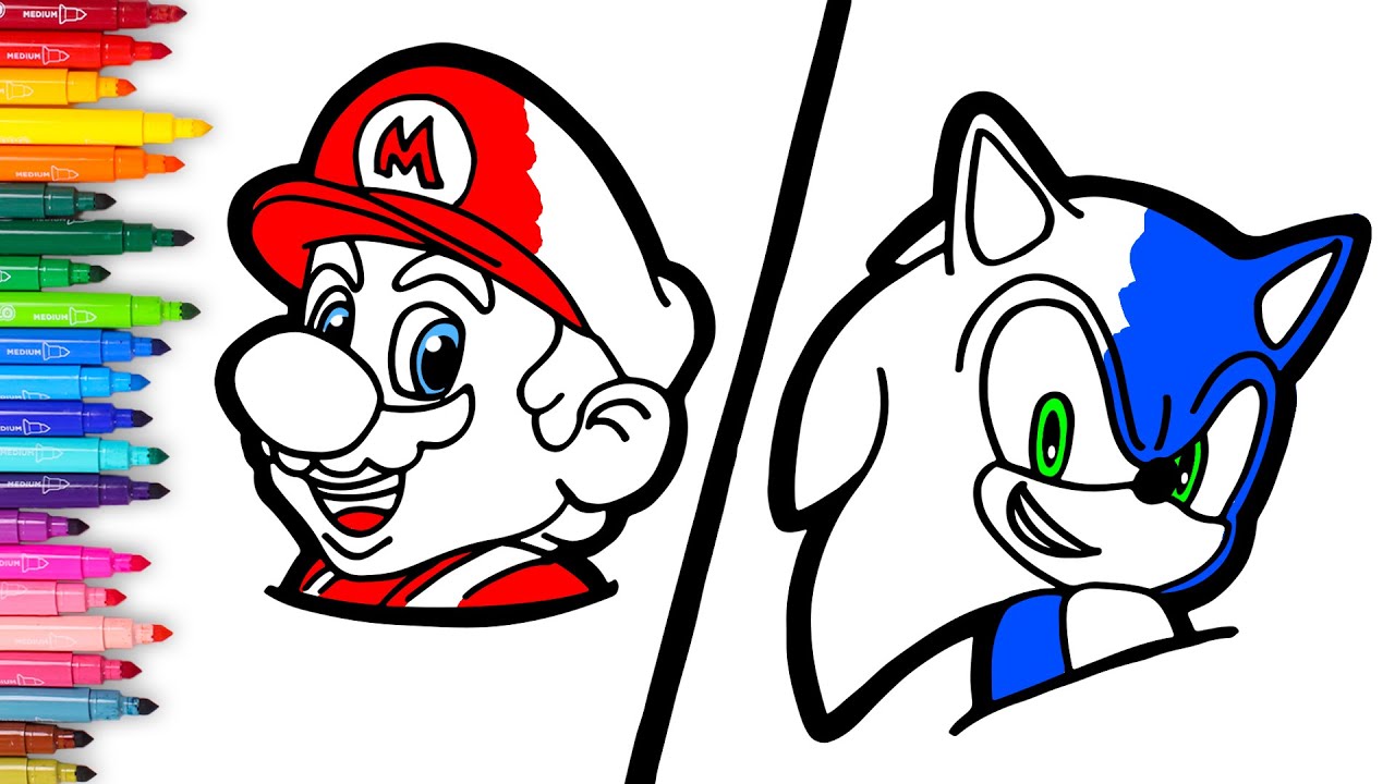 Dibuja y Colorea a MARIO BROS vs SONIC 🔴⚡🔵 Dibujos para niños - YouTube dibuja-y-colorea-a-mario-bros-vs-sonic-dibujos-para-ni-os-youtube