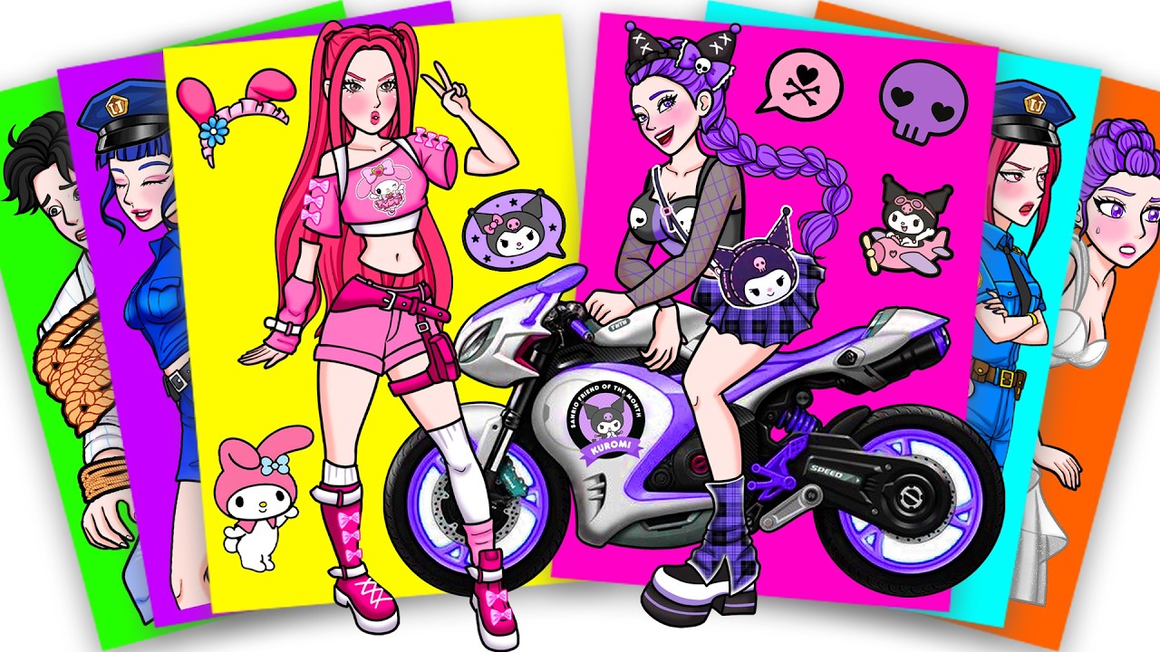 SANRIO GIRLS KUROMI and MY MELODY x Huntrix Version - Kpop Demon Hunters Sticker Book | PAPER DIY