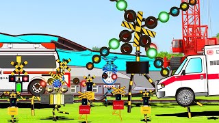 踏切アニメ 充電が切れたへんなふみきりカンカンと救急車 Railroad Crossing and train fumikiri  ドクターイエロー はやぶさ 新幹線