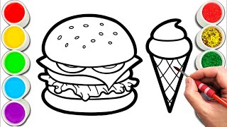 Burger 🍔 and Ice cream🍦 Drawing, Painting & Coloring For Kids and Toddlers_ Child Art