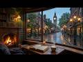 Rainy Window Reading Ambience Jazz ☕ Soft Piano Jazz &amp; Fireplace Sounds for Deep Concentration