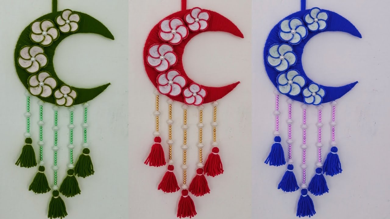 Moon Wall Hanging With Wool DIY Easy Woolen Flower Wall Hanging Woolen Wall Hanging Craft