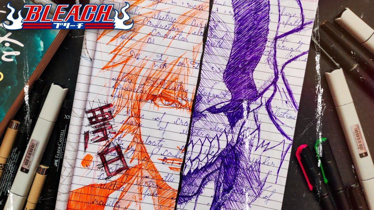 Drawing Ichigo Kurosaki with orange and purple pen | Bleach | - YouTube