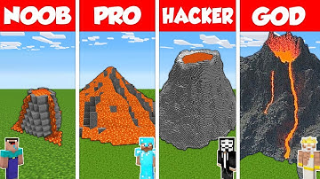 Minecraft Battle: NOOB vs PRO vs HACKER vs GOD: LAVA VOLCANO HOUSE BASE BUILD CHALLENGE / Animation