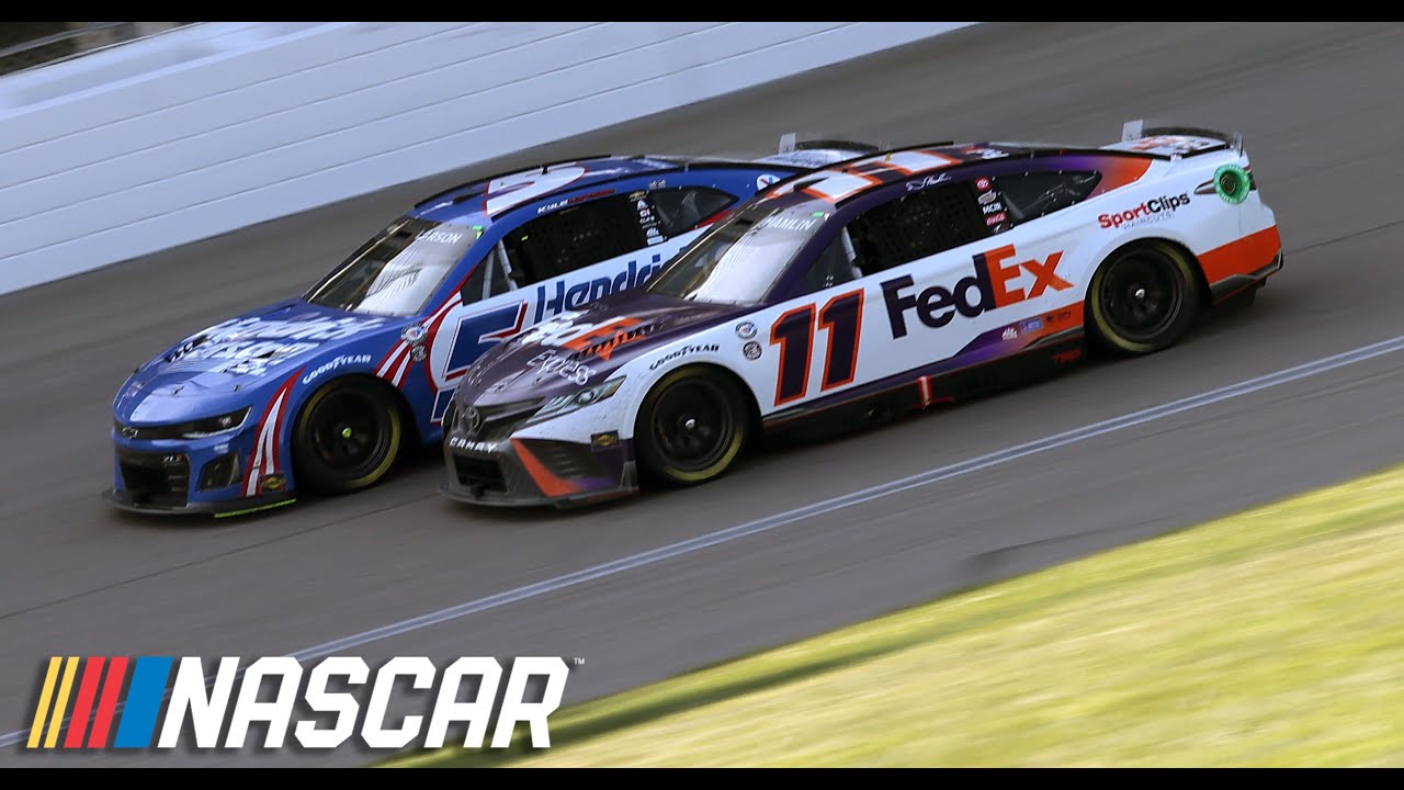 In-Car view of Denny Hamlin's move for the win on Kyle Larson | NASCAR