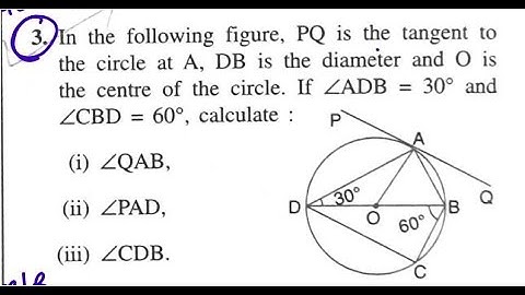 ex18b q3 PQ IS TANGENT DB DIAMETER ∠ADB=30 ∠CBD=60 CALCULATE ∠QAB ∠PAD ∠CDB || Selina Math Class 10