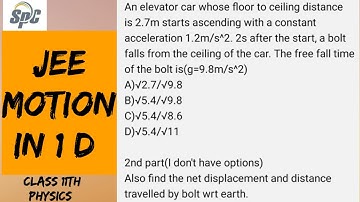 An elevator car whose floor to ceiling distance is 2.7m starts ascending with a constant acceleratio