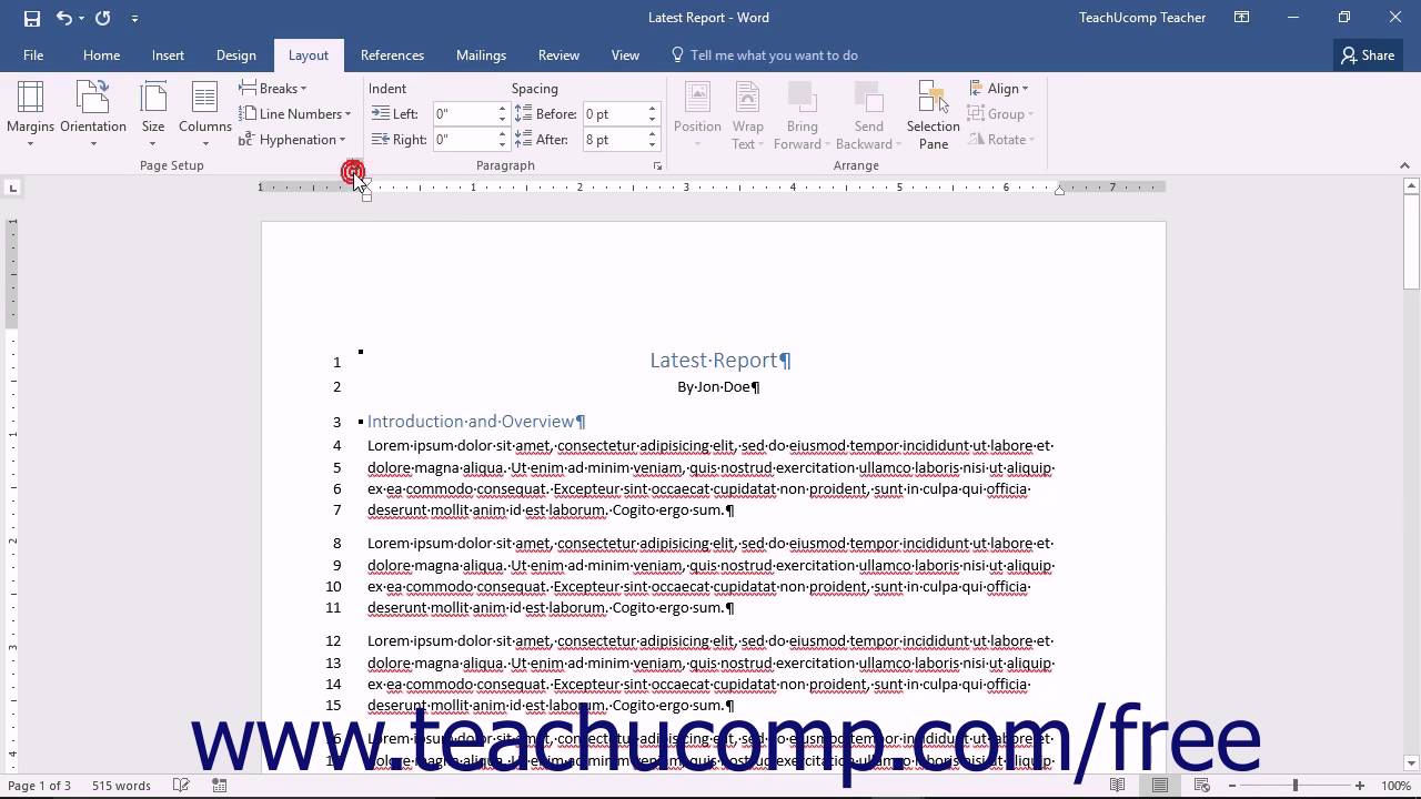 Word 2016 Tutorial Adding Line Numbers Microsoft Training - YouTube