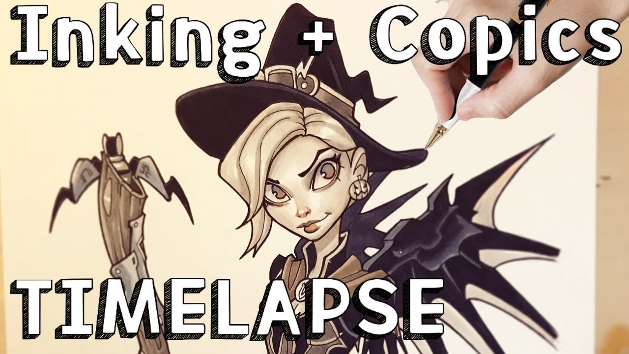 INKING + COPIC MARKER TIMELAPSE... with Witch Mercy! - YouTube