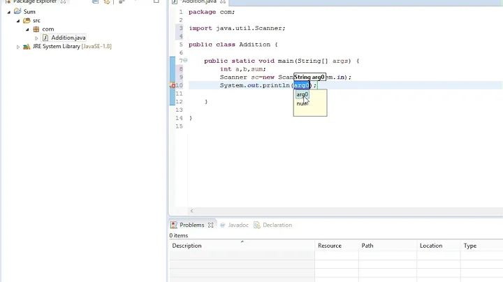 Adding of two numbers in java with eclipse