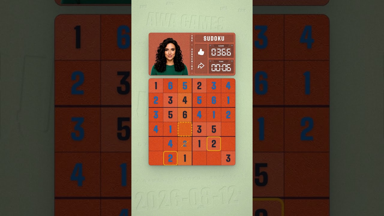 LinkedIn Mini Sudoku #366 solved board for August 12, 2026, 6x6 grid