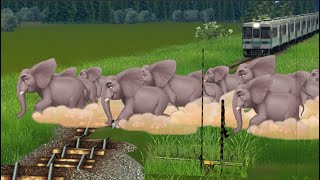象の群れが踏切にあります。 レール が壊れたふみきり | 鉄道シミュレーター (Train simulator)