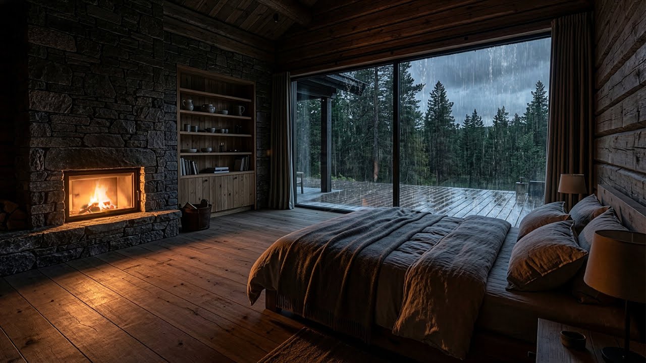 🌧️ Heavy Rain Sounds for Deep Sleep | Cozy Cabin Fireplace - YouTube