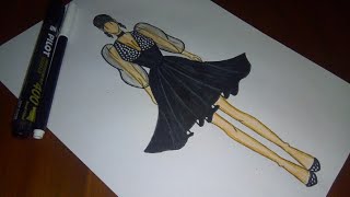 رسم ازياء بنات /رسم فستان أسود قصير /رسم سهل للمبتدئين