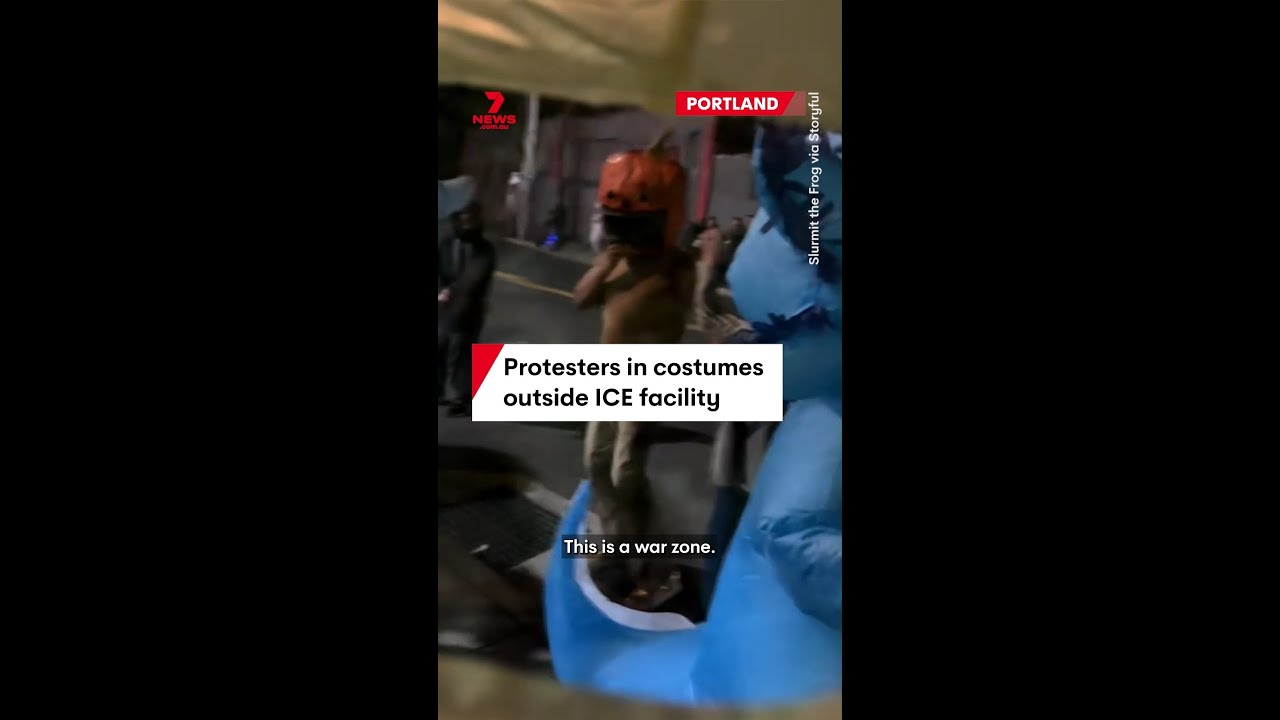 Protesters in costumes outside ICE facility in Portland