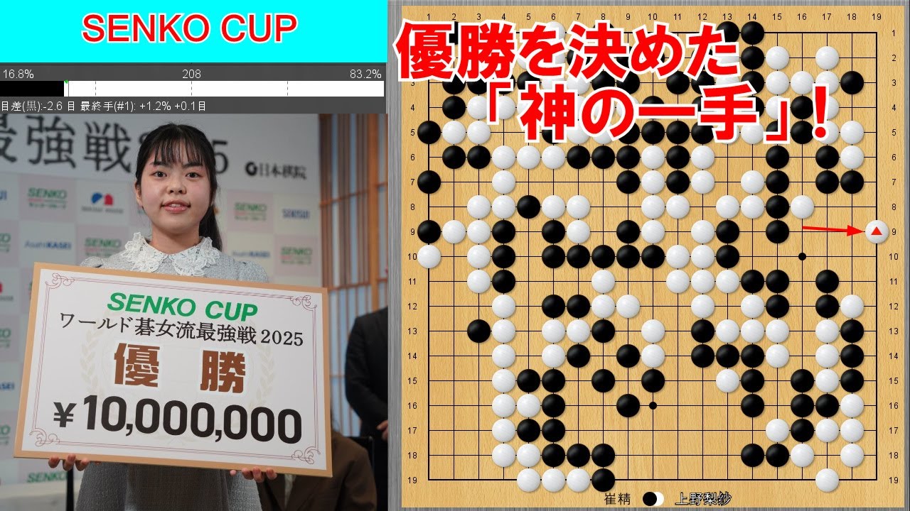 【SENKO CUP】あっぱれ！上野三段、ヨセの妙手で世界女王・崔九段破り優勝！