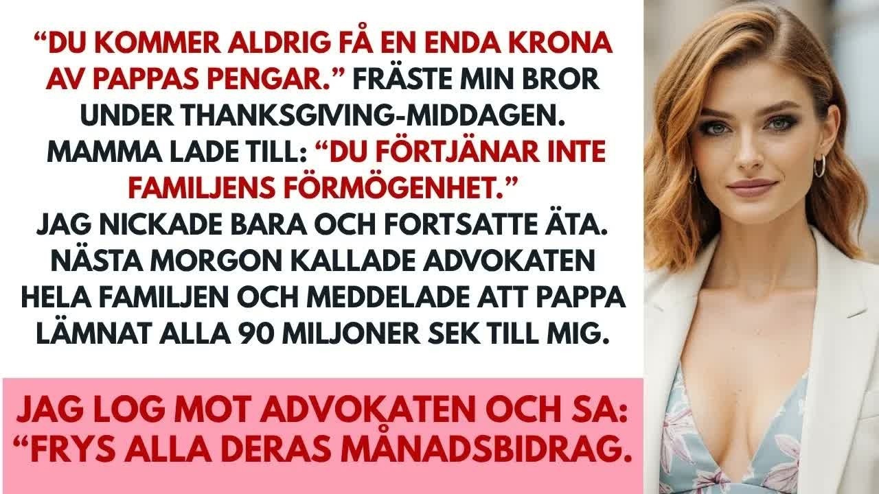 Julmiddagen hade knappt börjat när min bror reste sig med vinglaset i handen och meddelade inför hela släkten att jag skulle uteslutas ur pappas fond. ”Pappa skulle aldrig ha velat att hans pengar...