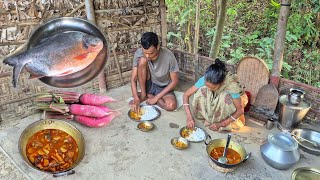 RUPCHANDA FISH Curry With RADISH Cooking And Eating By Rural Mother And Son 