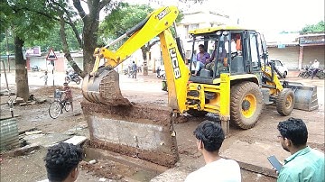 JCB Backhoe Machine Lifting Heavy Culvert Pipe-JCB Working For Road Construction-Jcb Khudai Jcv Jcp