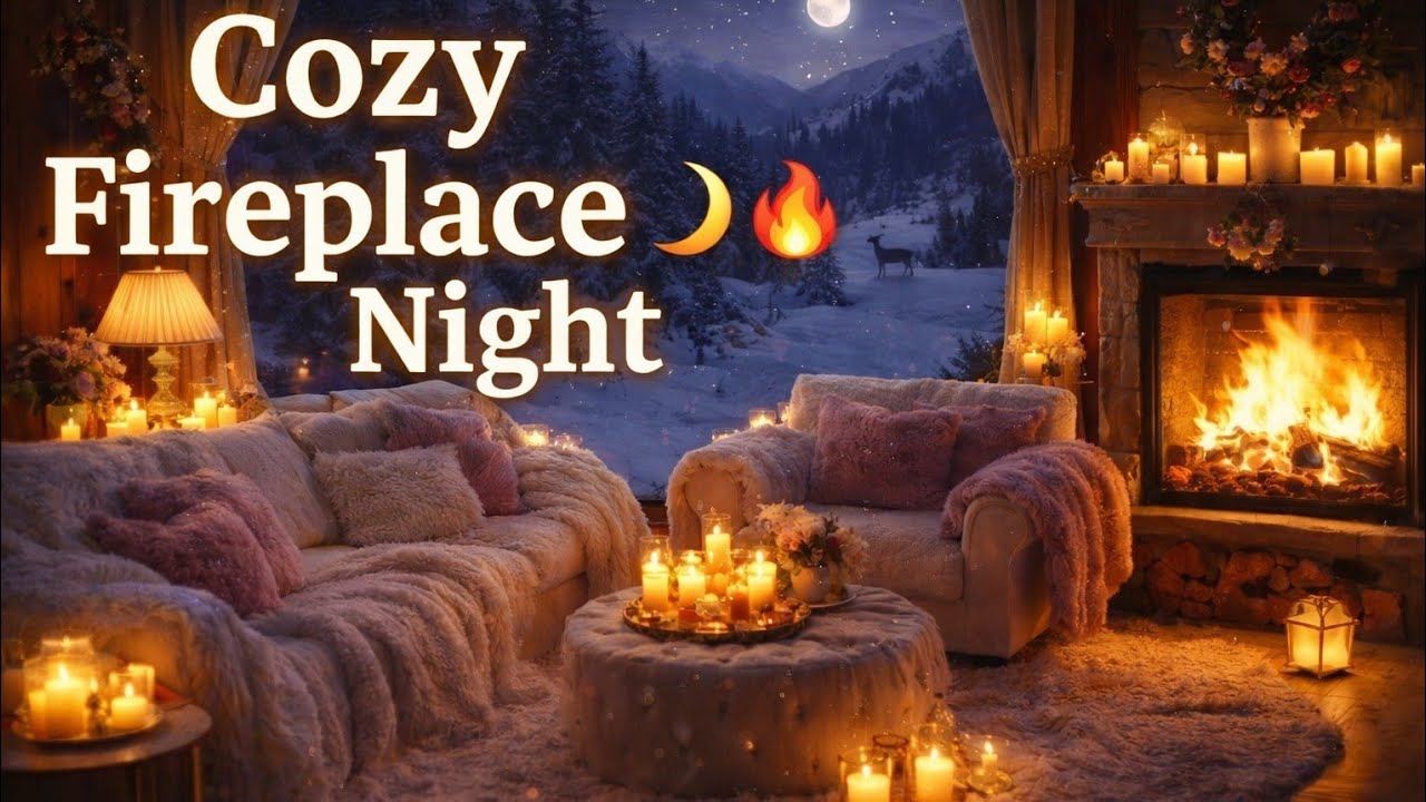 This Cozy Fireplace Night Will Instantly Calm Your Mind 🌙🔥 | Relaxing Ambience