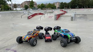 Big jumps, high back flips and stunts with Traxxas stampede 4x4, Traxxas rustler 4x4 vxl and Trx 4m