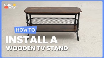 How to Install the 3-Tier Industrial Wooden TV Stand with Storage Shelves | HV10178 #costway #howto