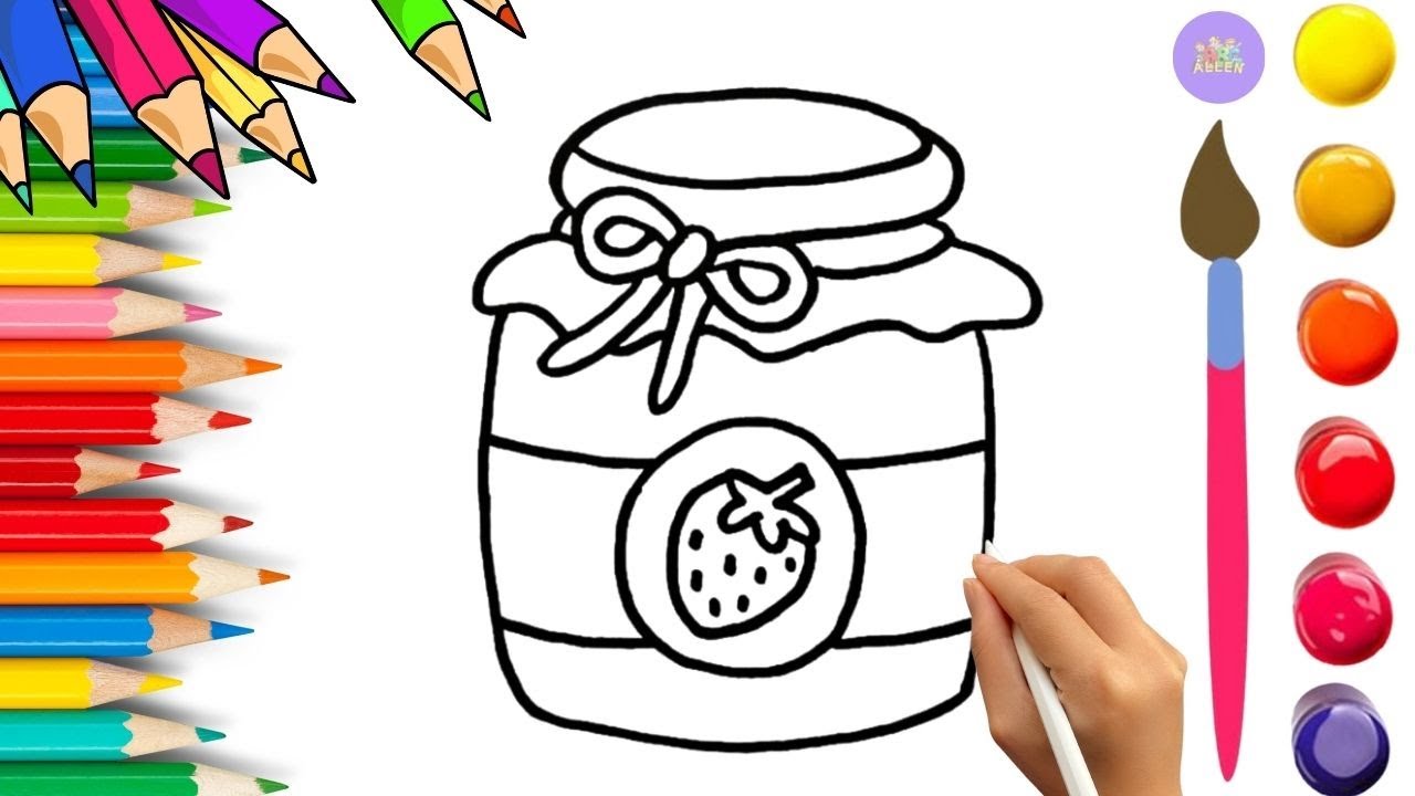 How To Draw cute Jam Jar Drawing, Painting & Coloring For Kids and Toddlers_🌈🎨