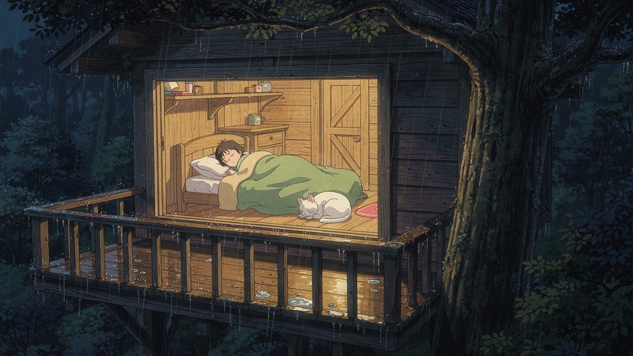 Living in a Treehouse During the Biggest Storm | Cozy Above the Forest | Ghibli-Style Video
