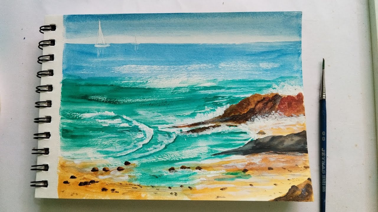 How to paint beautiful seascape/beach painting/tutorial for beginners 