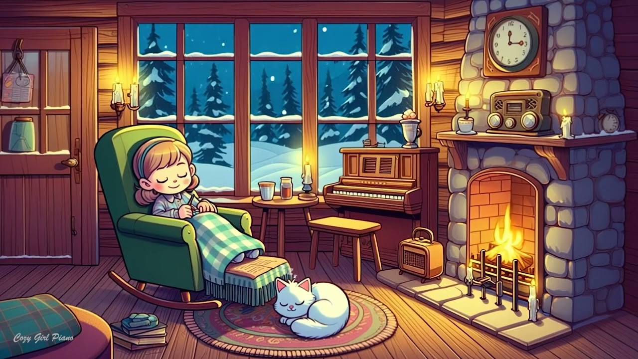 Relaxing Piano From Another Room 🎹 | Cozy Vintage Winter Night | Warm Fireplace