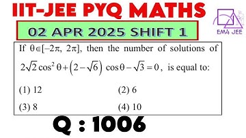 If θ∈[-2π,2π], then the number of solutions of 2√2 〖cos〗^2 θ+(2-√6)cosθ-√3=0 is equal to #jeemath