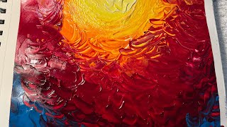 Painting like Van Gogh.  How to blend acrylic white, yellow, orange and crimson. Ideas for beginners