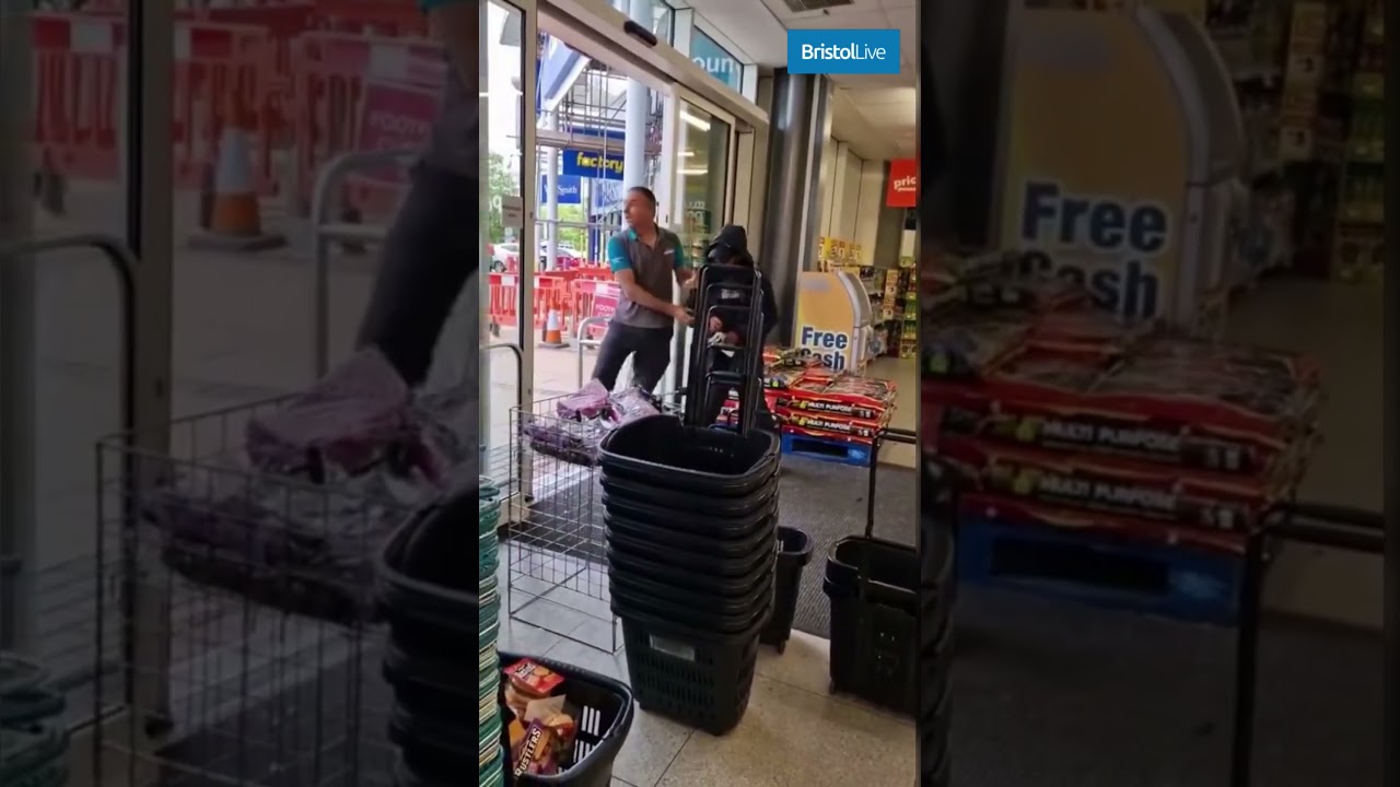 Watch the moment shoplifter collared by six Poundland staff members #cctv #british #viralshorts