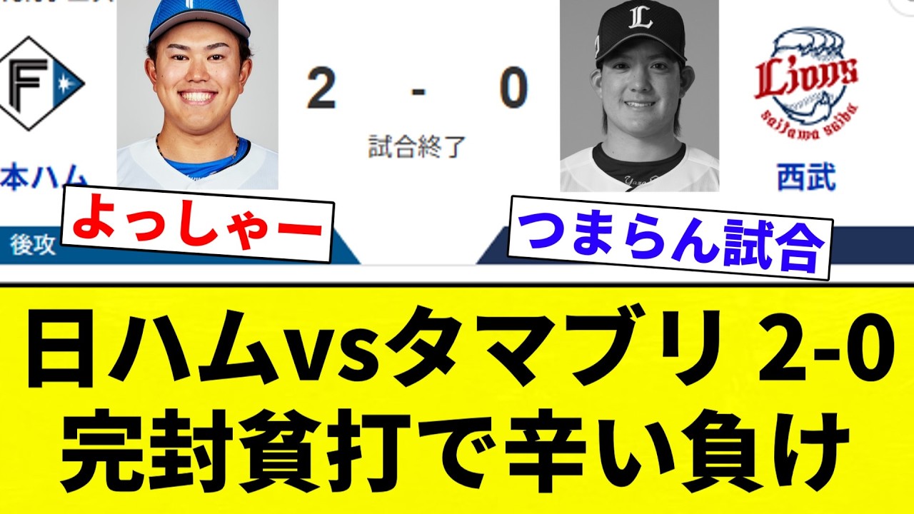 【ちゅらいです】日ハムvsタマブリ 2-0 完封貧打で辛い負け【プロ野球反応集】【2chスレ】【なんG】