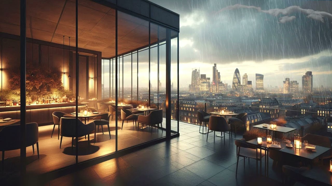 London Rooftop in the Rain ☔ Smooth Jazz Ambience