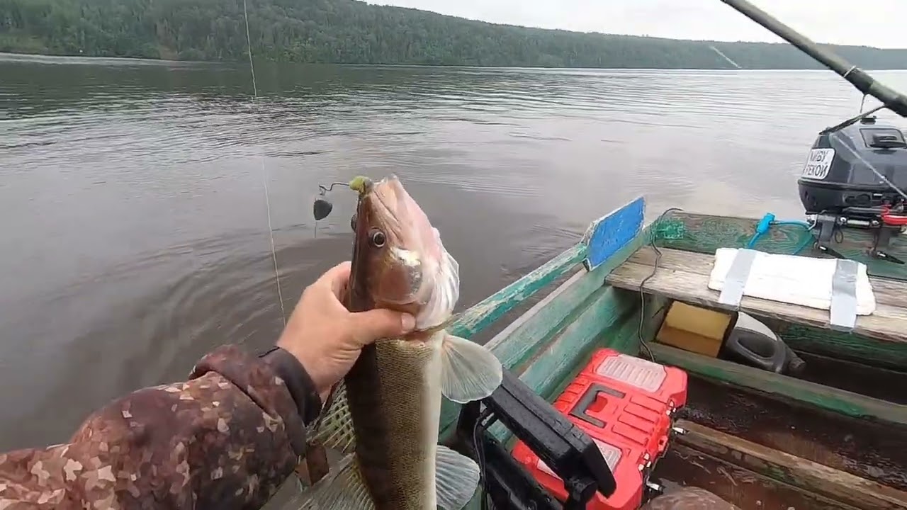 Jig fishing on the Kama river, in Russia.