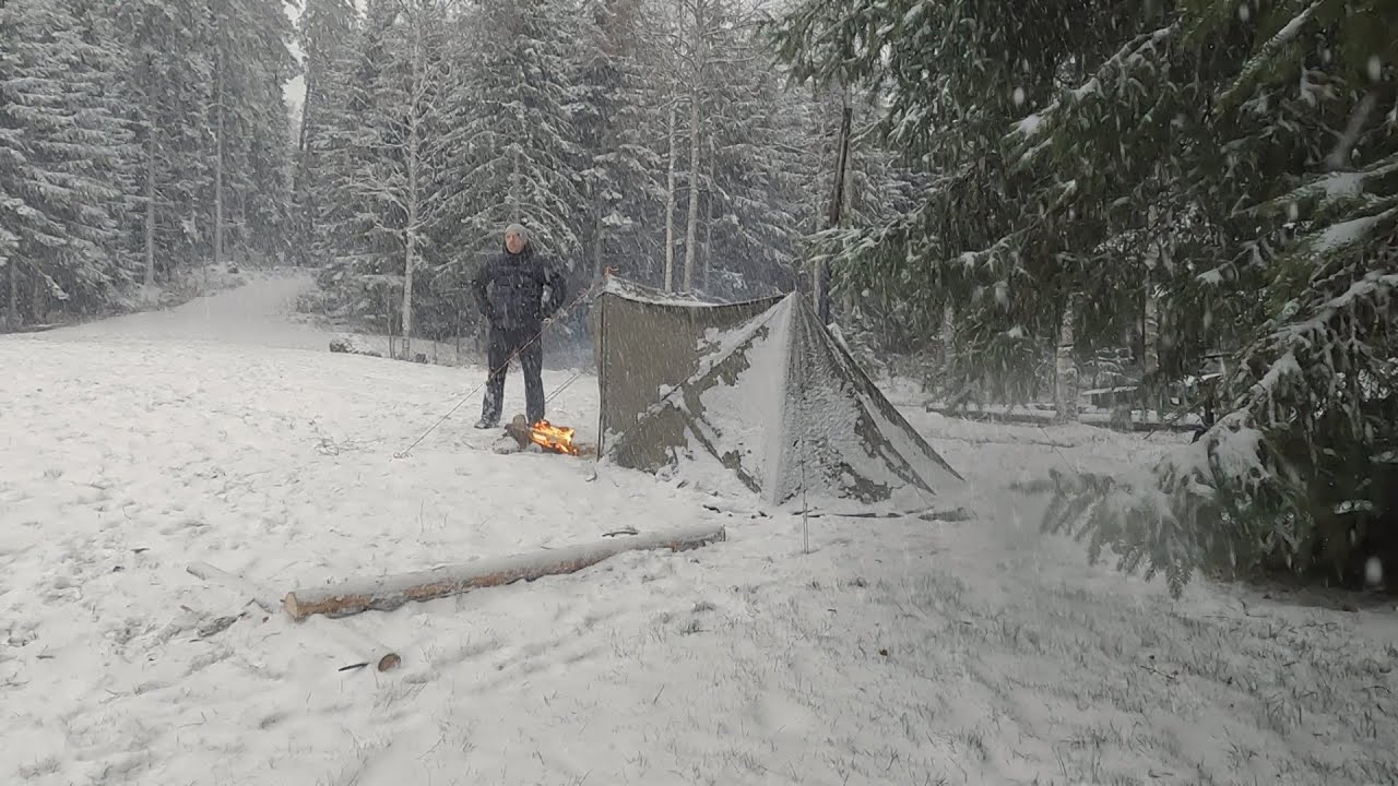 I Got BURIED  under Heavy SNOWSTORM / Hot Tent by Beatiful Lake
