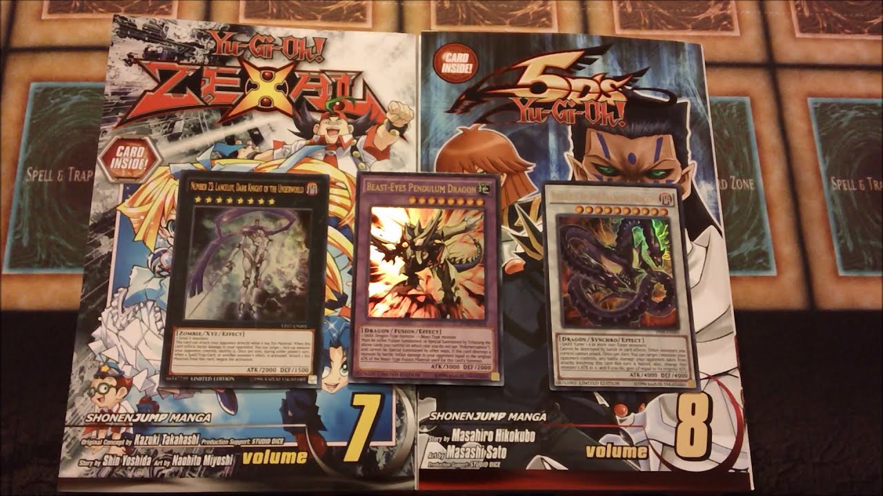 Opening Yugioh Zexal Manga Volume 7, Yugioh 5D's Manga Volume 8, and
